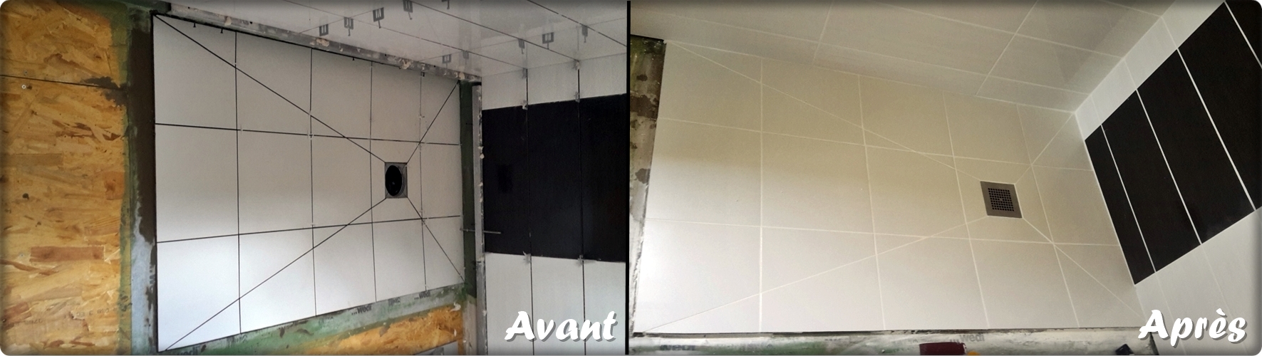 Chantier salle de bain Bricol'Home, remplacement et remplacement et pose de carrelage mural et receveur de douche