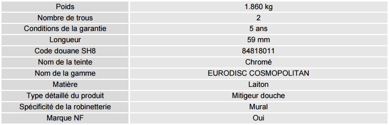 Fiche eurodisc mitigeur cosmo