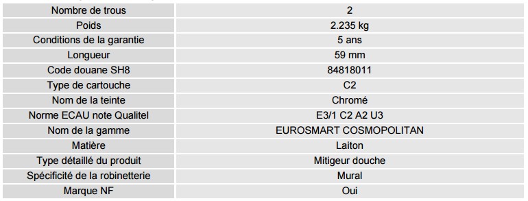 Fiche eurosmart mitigeur cosmo