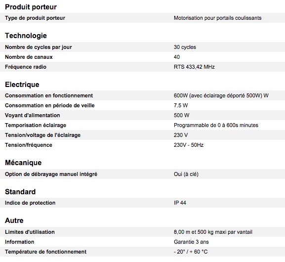 fiche technique Elixo RTS